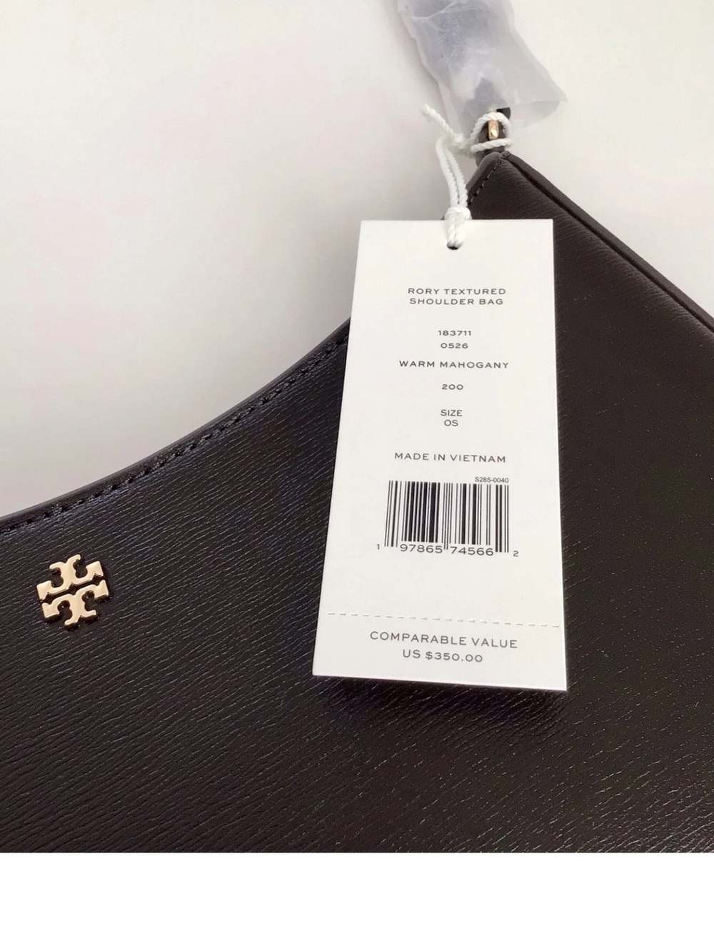 Tory Burch Rory Shoulder Bag Textured Leather Warm Mahogany NEW - Picture 10 of 11